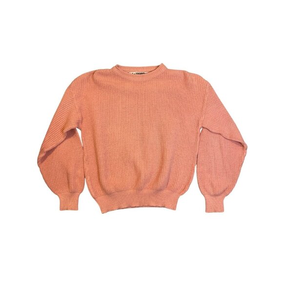Vintage Le Tigre Pink Pullover Sweater Chunky Knit Crew Neck Balloon Sleeve Sz L - Picture 1 of 5